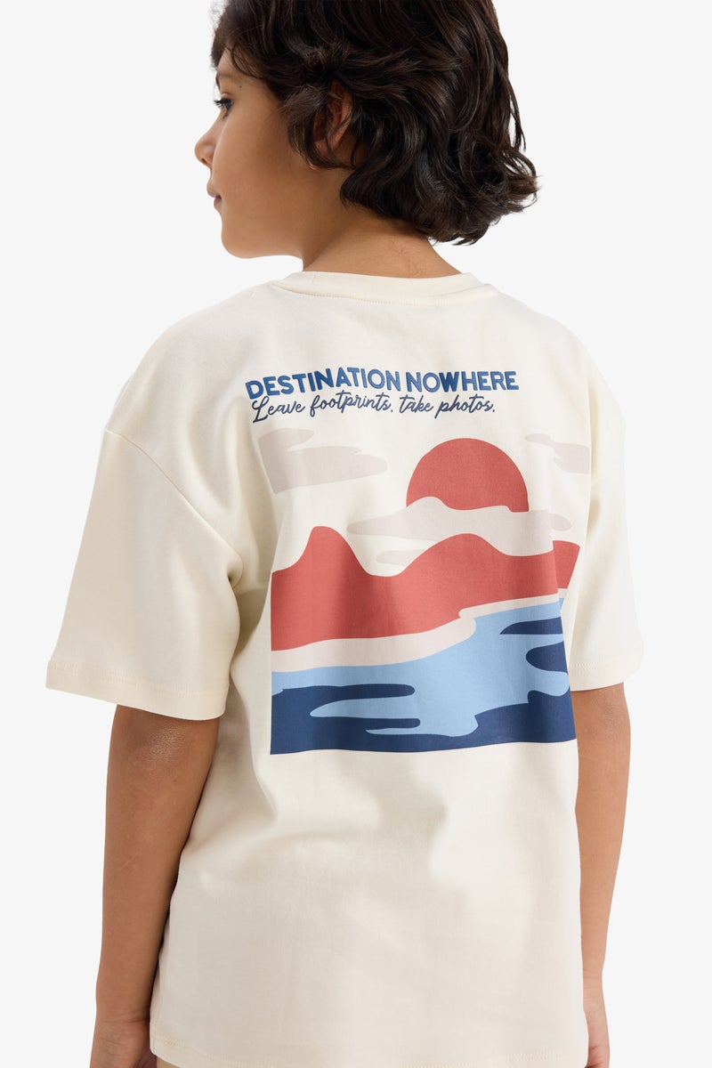 DeFacto Beige Boy Boy Oversize Crew Neck Printed T-Shirt Casual - Image 1